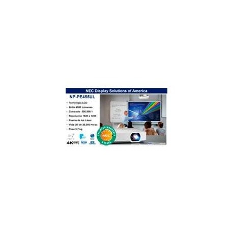 Videoproyector laser nec np-pe455ul lcd 4500 lumenes wuxga 16:10...