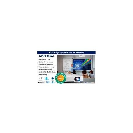 Videoproyector laser nec np-pe455wl lcd 4500 lumenes wxga 16:10...